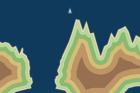 Endless Challenge in the Shoreline Atlas world: the lander high above a ridge, with a cave opening below.