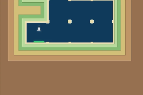 Endless Labyrinth in the Shoreline Atlas world: the lander inside a square-cornered maze of sea-blue corridors.